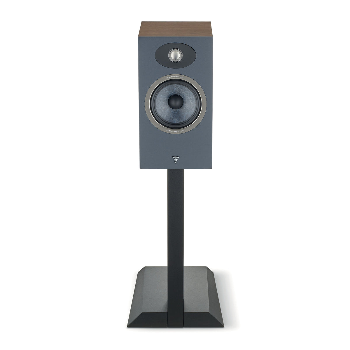 Focal Theva N1 - Bookshelf Speaker - Pair - Dark Wood - Front View on Stand - Auratech LLC #color_dark wood