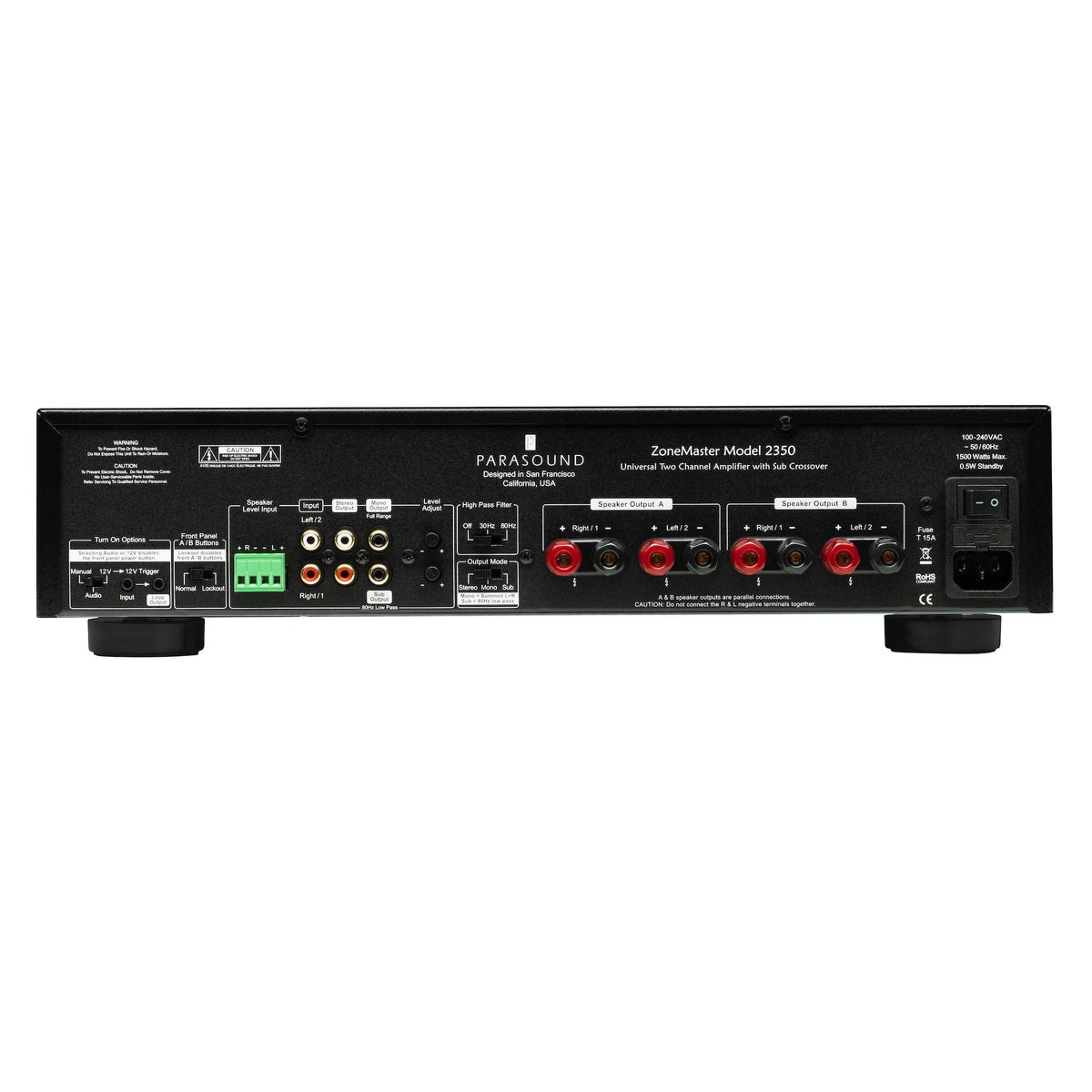 Parasound ZoneMaster ZM2350 - 2 Channel Amplifier with Sub Crossover - Auratech LLC